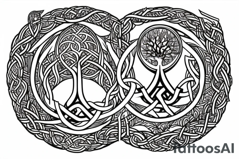 jormungandr encircling yggdrasil tree and valknut tattoo idea