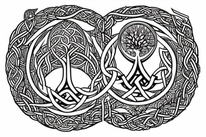 jormungandr encircling yggdrasil tree and valknut tattoo idea