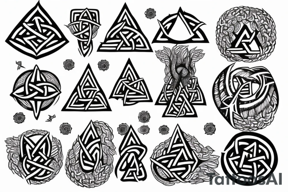 jormungandr encircling yggdrasil tree and valknut tattoo idea