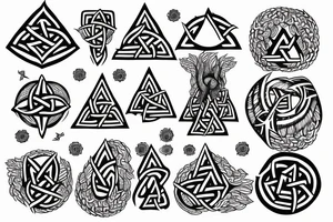 jormungandr encircling yggdrasil tree and valknut tattoo idea