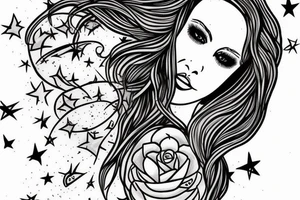 Simple outline lady head with white star eyes tattoo idea