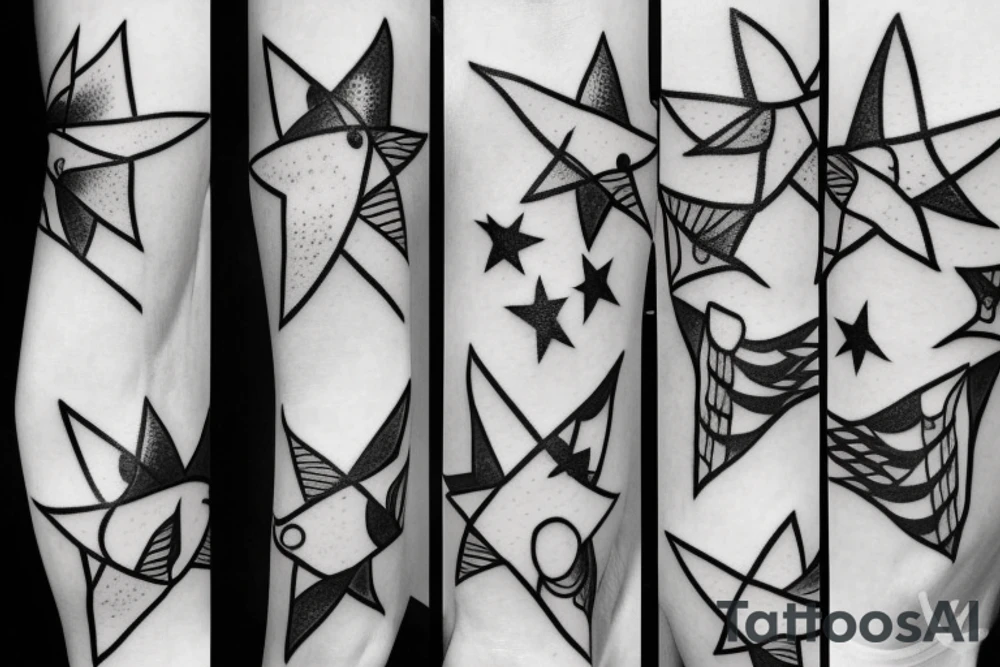 Simple outline lady head with white stars for eyes tattoo idea