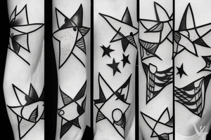 Simple outline lady head with white stars for eyes tattoo idea