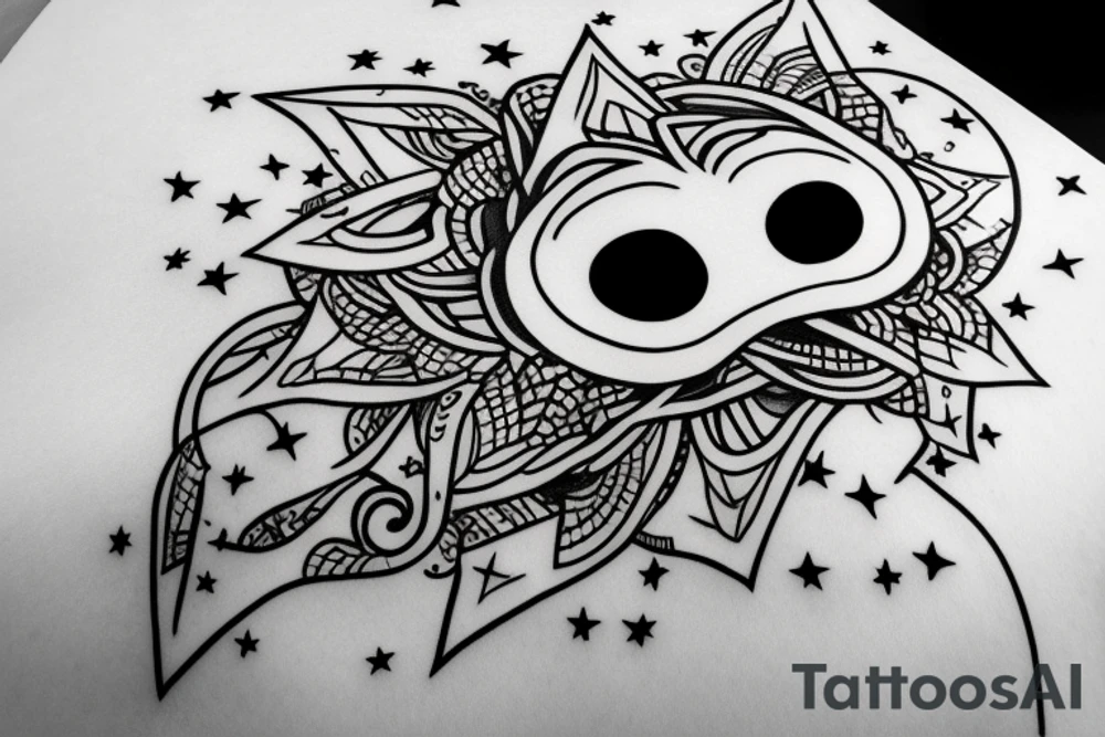 Simple outline lady head with white stars for eyes tattoo idea
