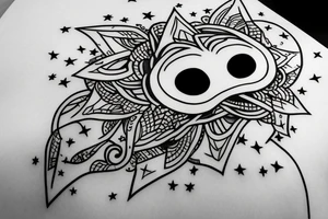 Simple outline lady head with white stars for eyes tattoo idea