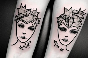 Simple outline lady head with white stars for eyes tattoo idea