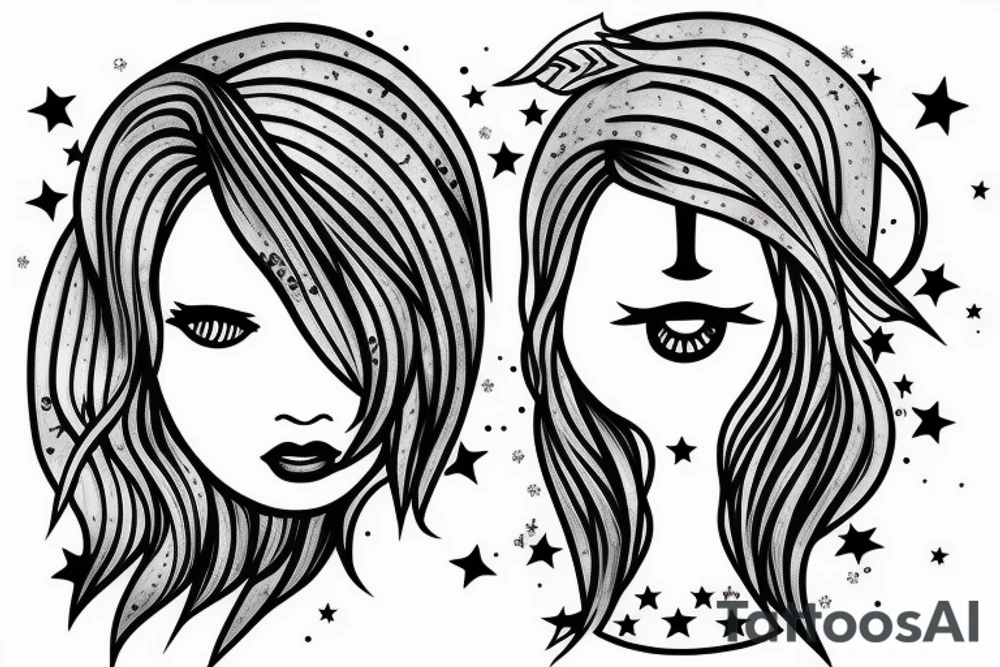 Simple outline lady head with white stars for eyes tattoo idea