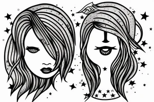 Simple outline lady head with white stars for eyes tattoo idea