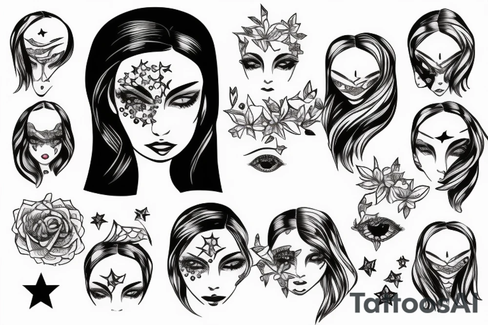 Simple outline lady head with white stars for eyes tattoo idea Simple outline lady head with white stars for eyes tattoo idea