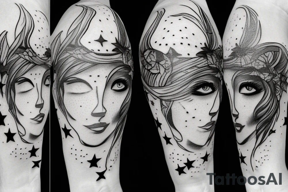 Simple outline lady head with white stars for eyes tattoo idea Simple outline lady head with white stars for eyes tattoo idea