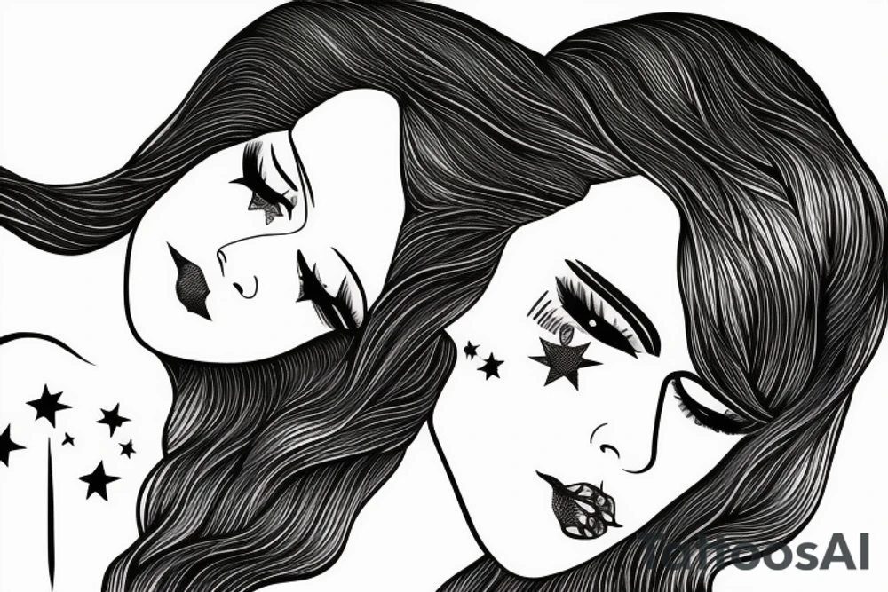 Simple outline lady head with white stars for eyes tattoo idea