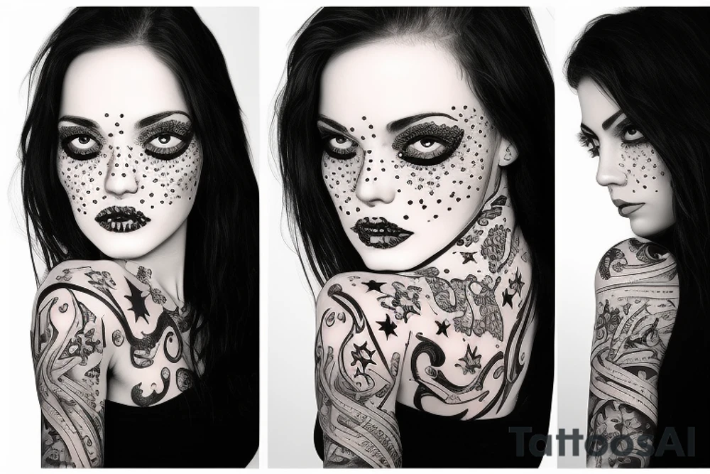 Simple outline lady head with white stars for eyes tattoo idea