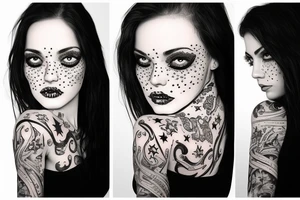 Simple outline lady head with white stars for eyes tattoo idea