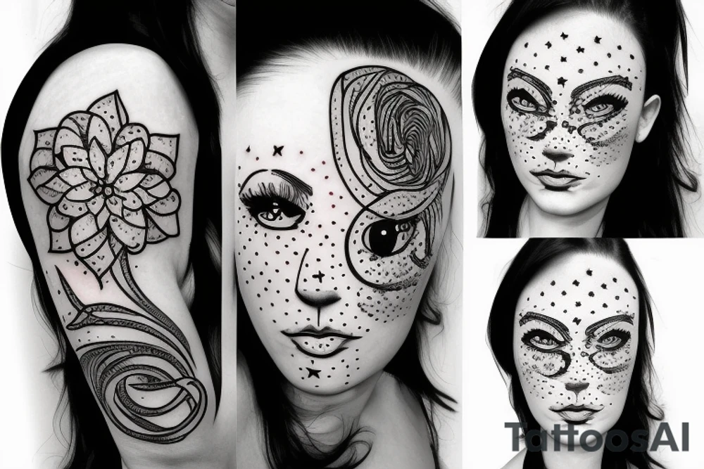 Simple outline lady head with white stars for eyes tattoo idea