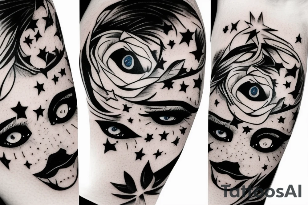 Simple outline lady head with white stars for eyes tattoo idea Simple outline lady head with white stars for eyes tattoo idea