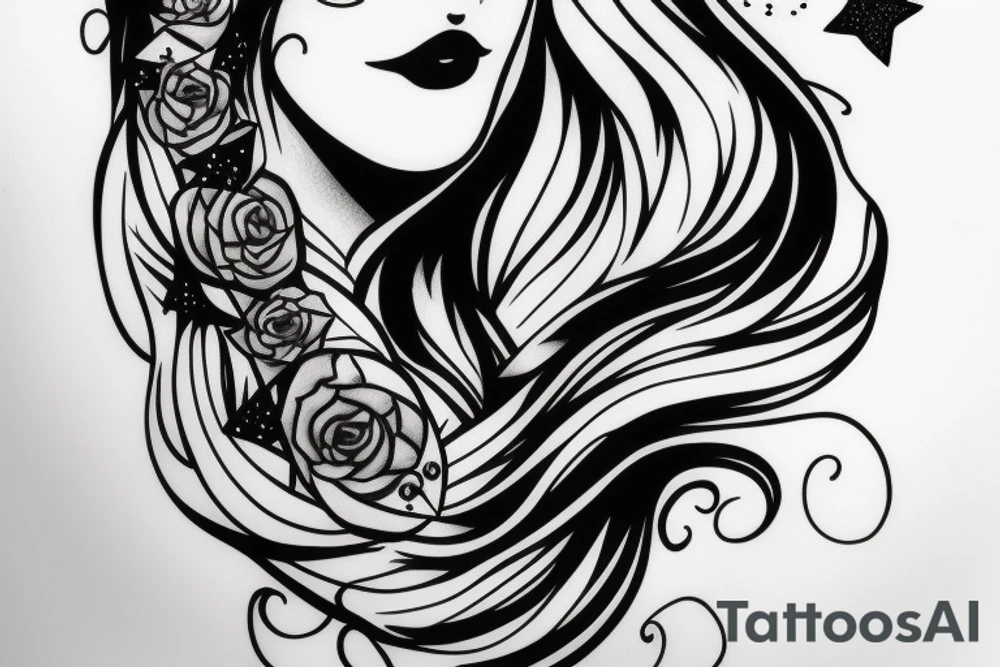 Simple outline lady head with white stars for eyes tattoo idea