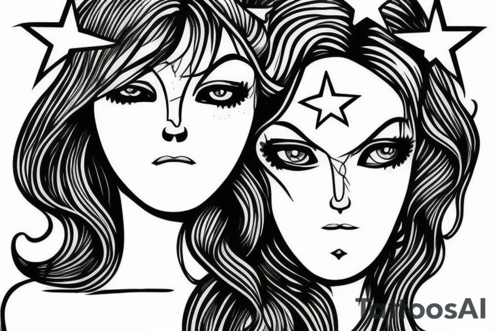 Simple outline lady head with white stars for eyes tattoo idea