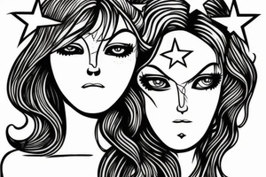 Simple outline lady head with white stars for eyes tattoo idea