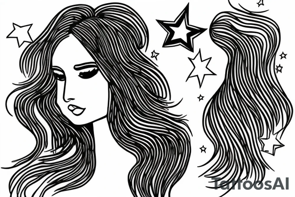 Simple outline lady head with white stars for eyes tattoo idea