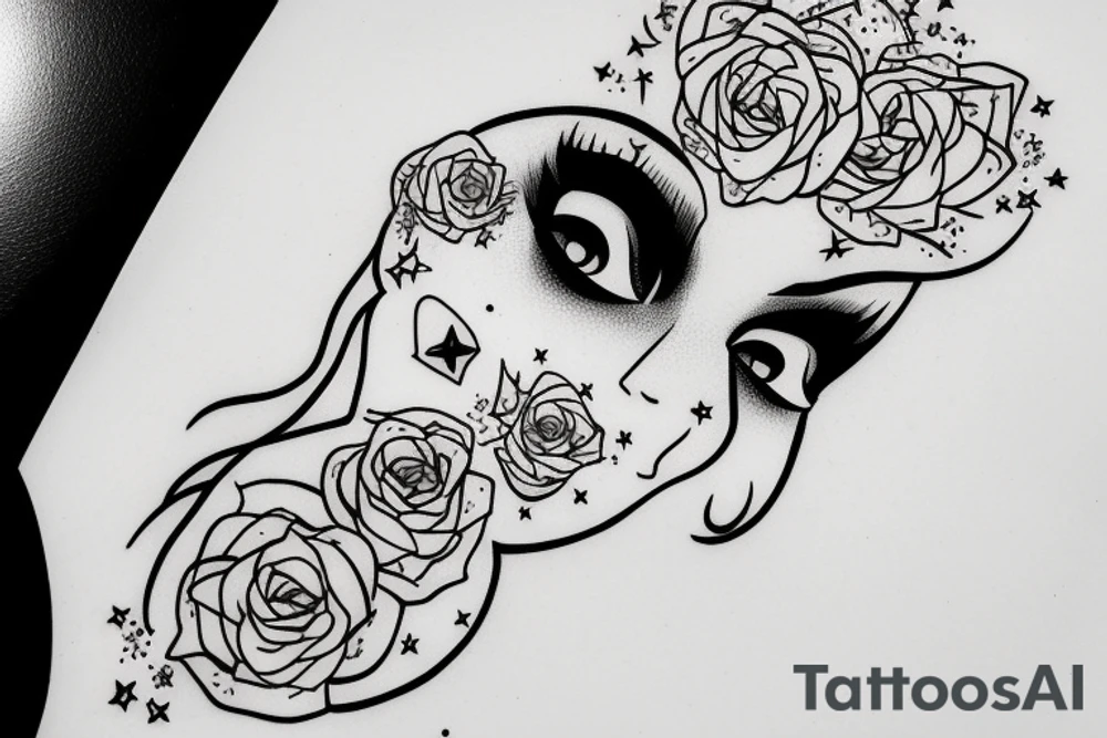Simple outline lady head with white stars for eyes tattoo idea