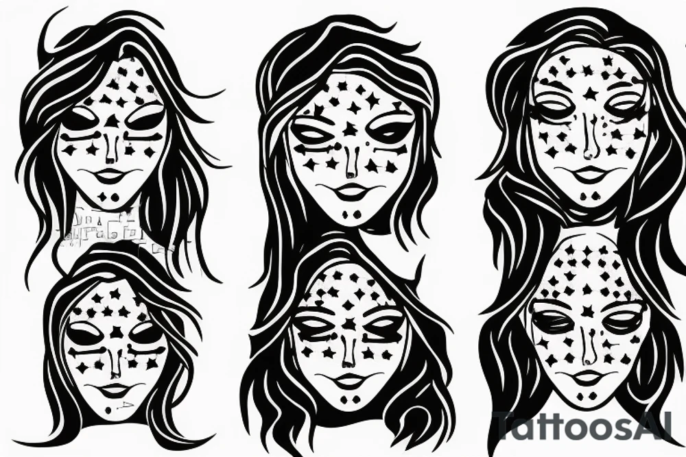 Simple outline lady head with white stars for eyes tattoo idea