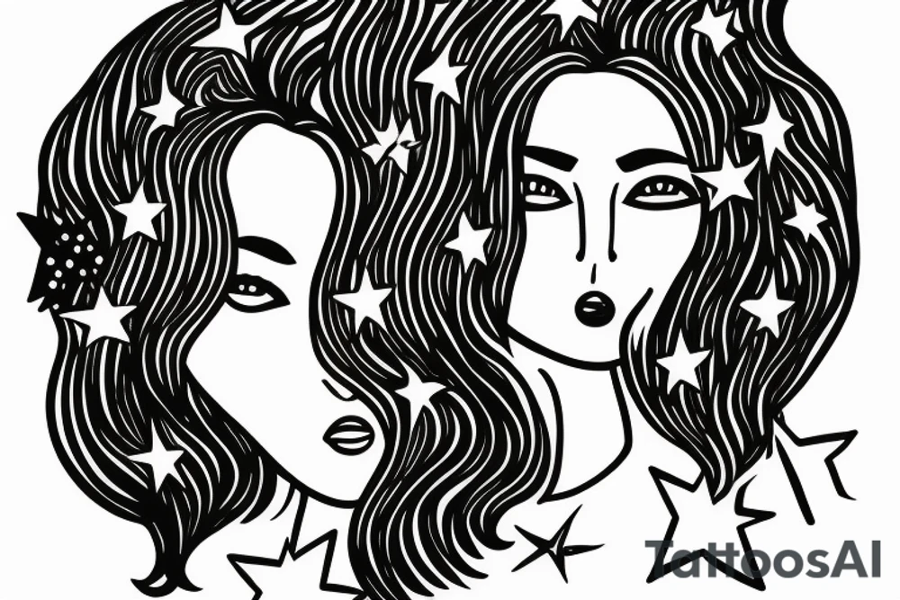 Simple outline lady head with white stars for eyes tattoo idea