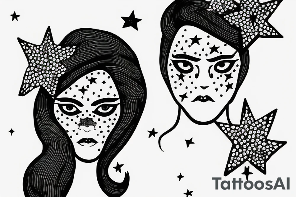 Simple outline lady head with white stars for eyes tattoo idea