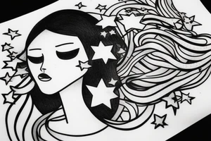 Simple outline lady head with white stars for eyes tattoo idea