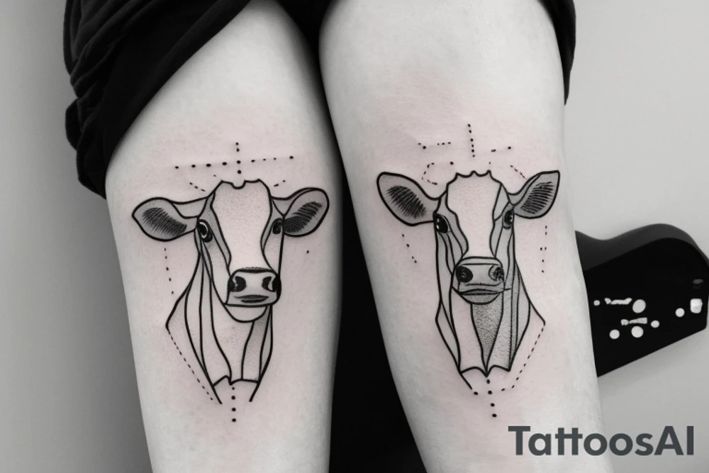 Simple outline female cow head tattoo idea