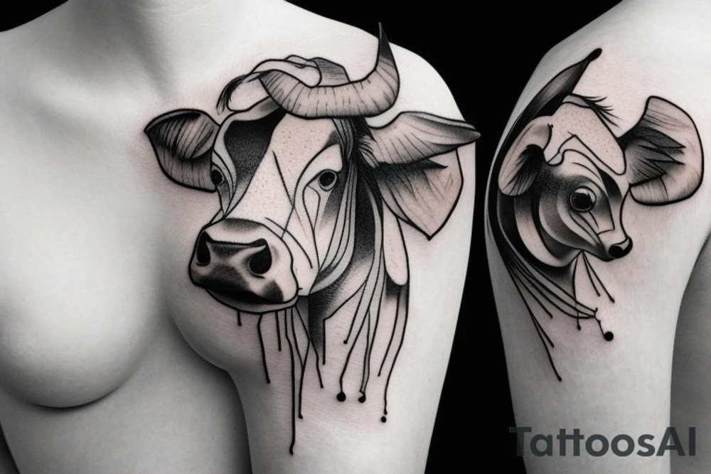 Simple outline female cow head tattoo idea