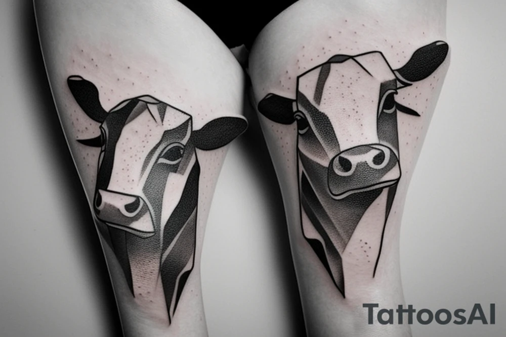 Simple outline female cow head tattoo idea