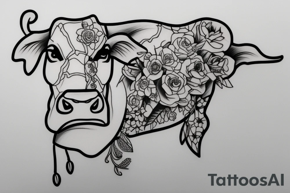 Simple outline female cow head tattoo idea