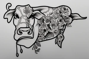 Simple outline female cow head tattoo idea