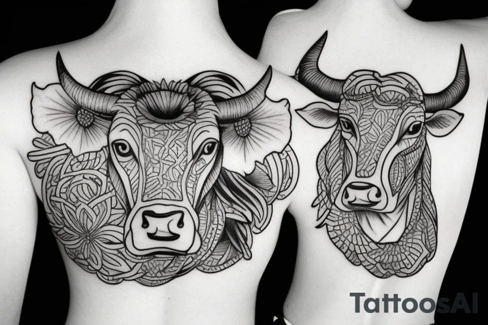 Simple outline female cow head tattoo idea