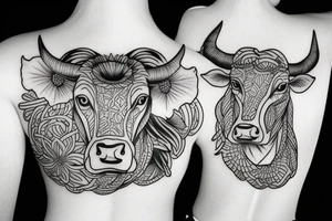 Simple outline female cow head tattoo idea