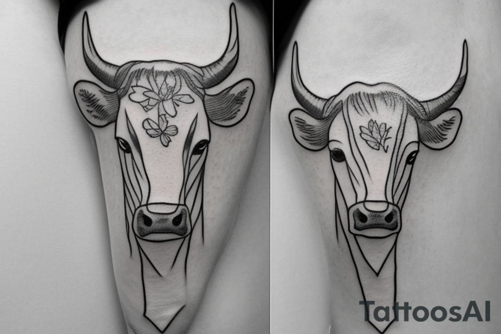 Simple outline female cow head tattoo idea