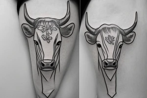 Simple outline female cow head tattoo idea