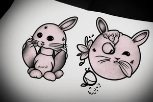 Fluffy bunny with glossy cutie eyes tattoo idea