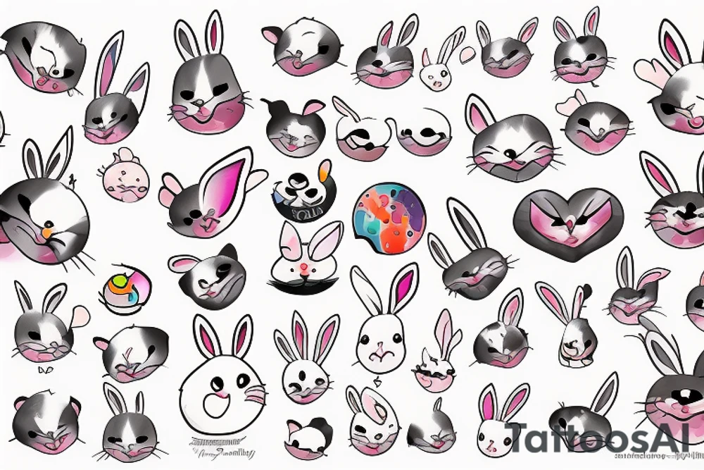 Fluffy bunny with glossy cutie eyes tattoo idea