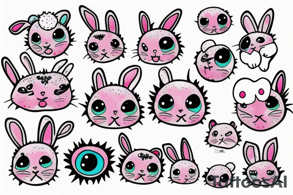 Fluffy bunny with glossy cutie eyes tattoo idea