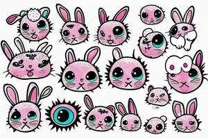 Fluffy bunny with glossy cutie eyes tattoo idea