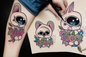 Fluffy bunny with glossy cutie eyes tattoo idea