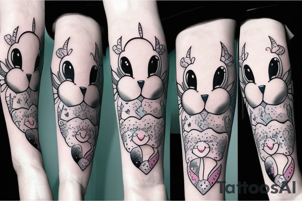 Fluffy bunny with glossy cutie eyes tattoo idea