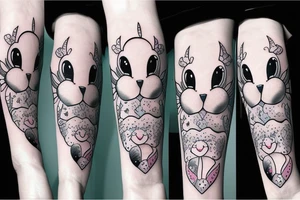 Fluffy bunny with glossy cutie eyes tattoo idea