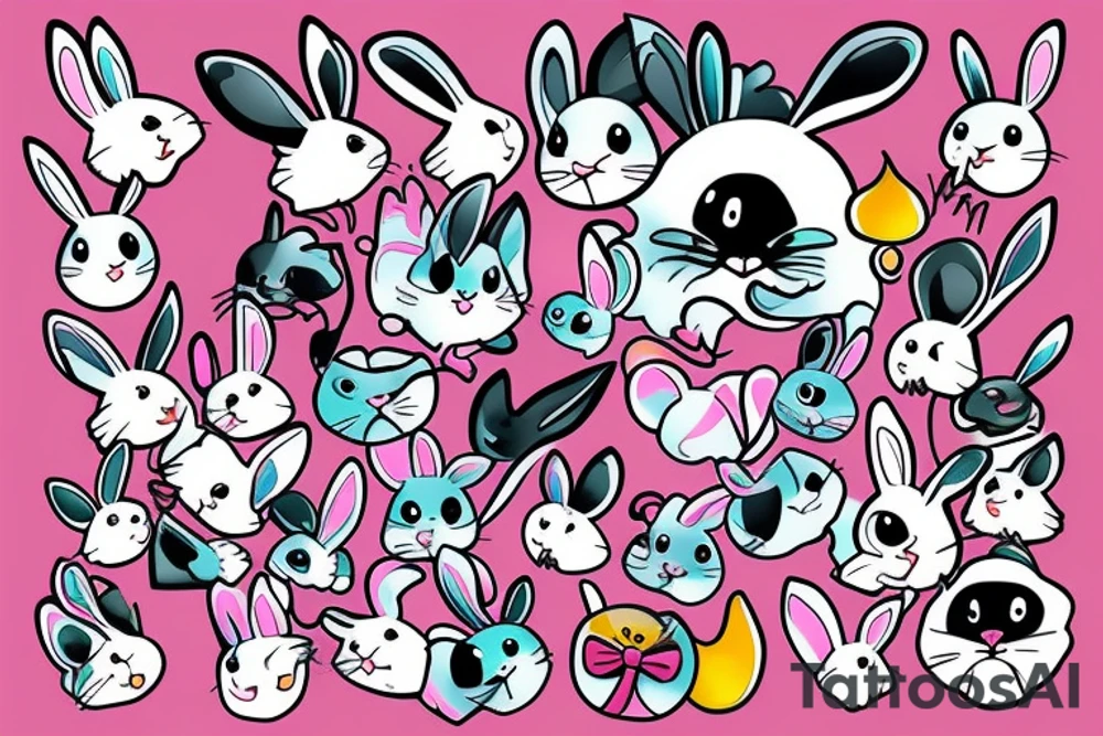 Fluffy bunny with glossy cutie eyes tattoo idea