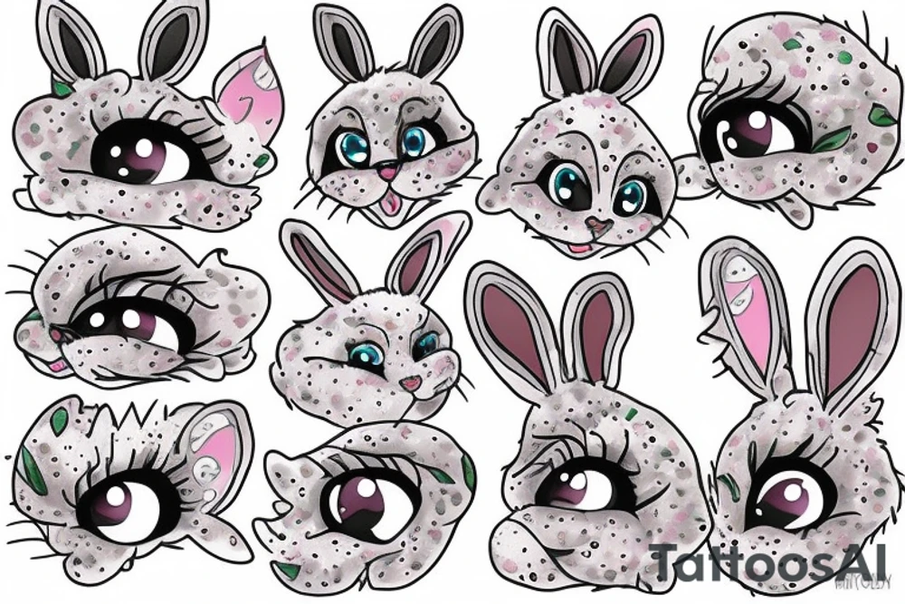Fluffy bunny with glossy cutie eyes in bush tattoo idea