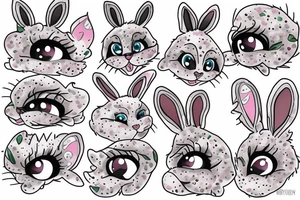 Fluffy bunny with glossy cutie eyes in bush tattoo idea