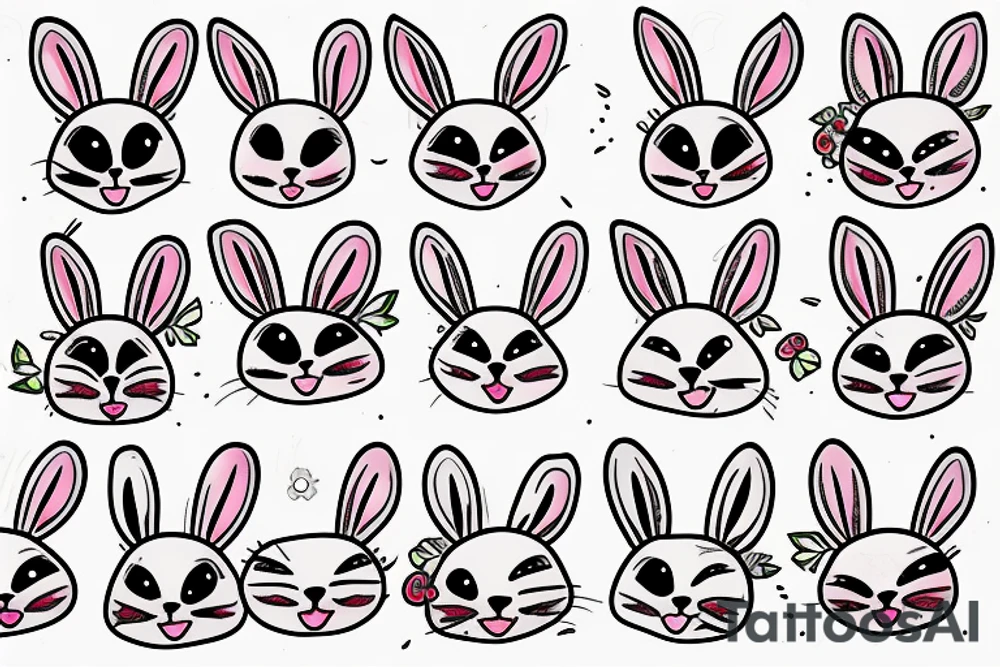 Fluffy bunny with glossy cutie eyes in bush tattoo idea