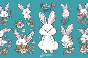 Fluffy bunny with glossy cutie eyes in bush tattoo idea