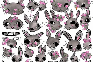 Fluffy bunny with glossy cutie eyes in bush tattoo idea